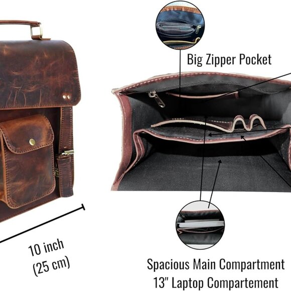 Leather messenger bag shoulder bag cross body vintage messenger bag for women & - Picture 6 of 9